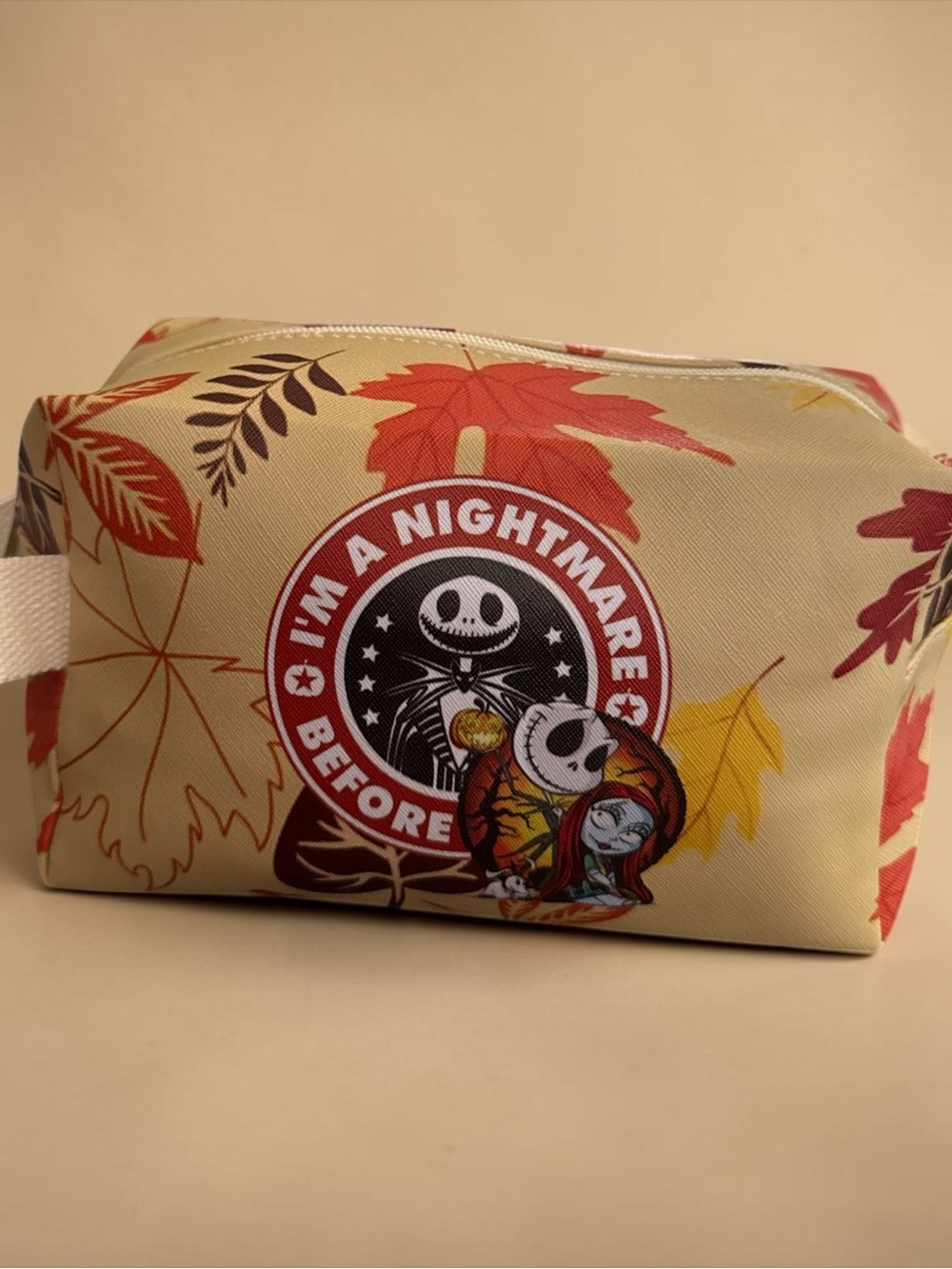 Nightmare Before Christmas Beige Fall Leaf Travel Pouch